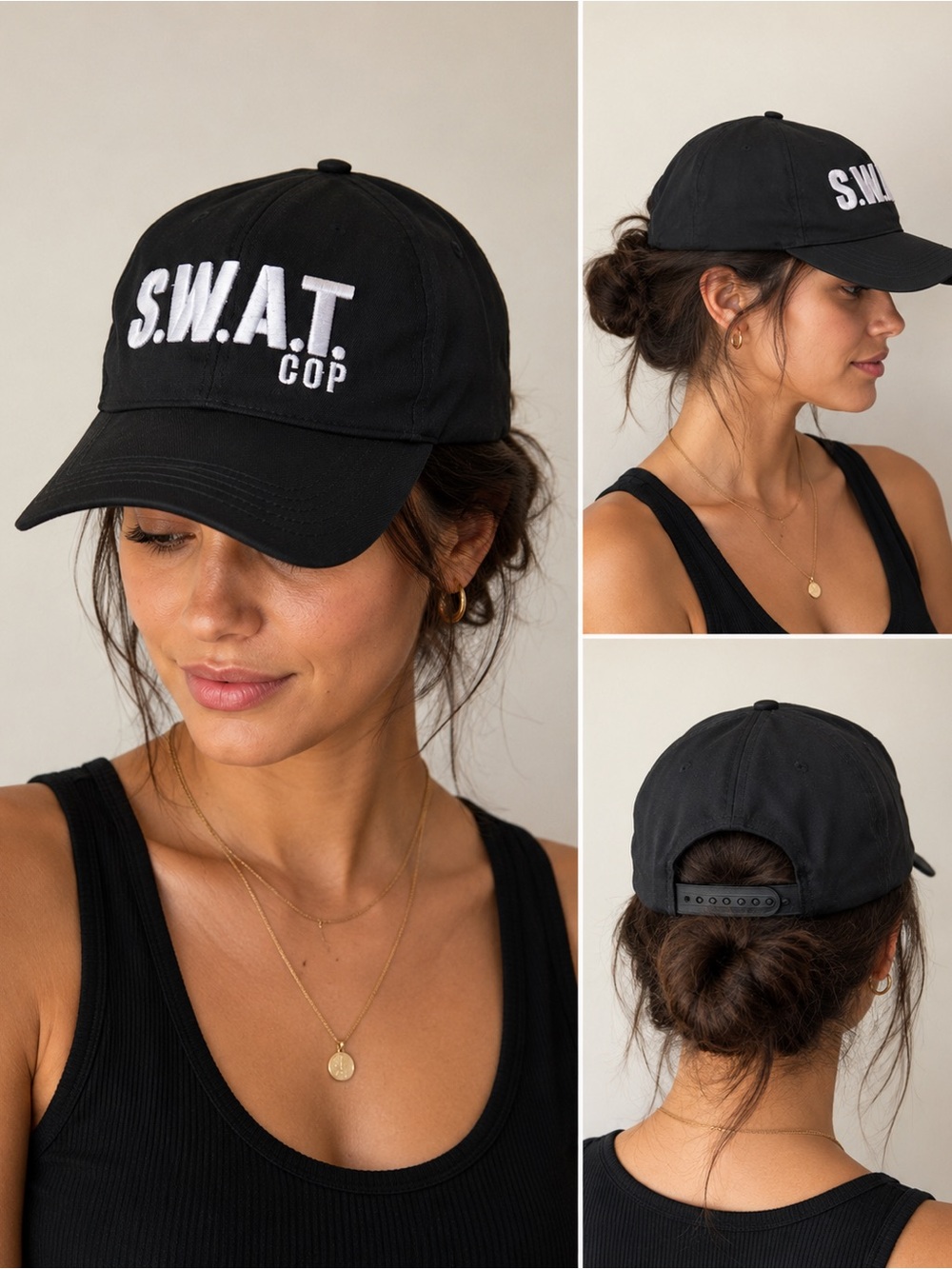 S.W.A.T. Cop Black Adjustable Snapback Hat Cap Embroidered Low Profile Unisex